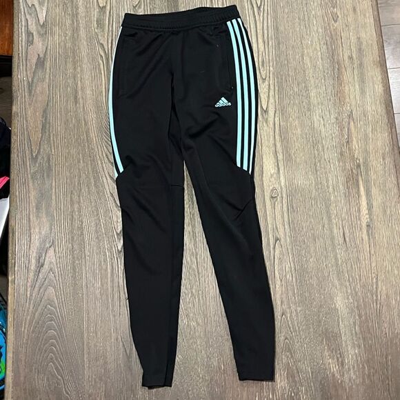 Adidas Climacool Track Pants Fleece Tapered Leg Elastic Waist Logo Black Size XS - Picture 1 of 13